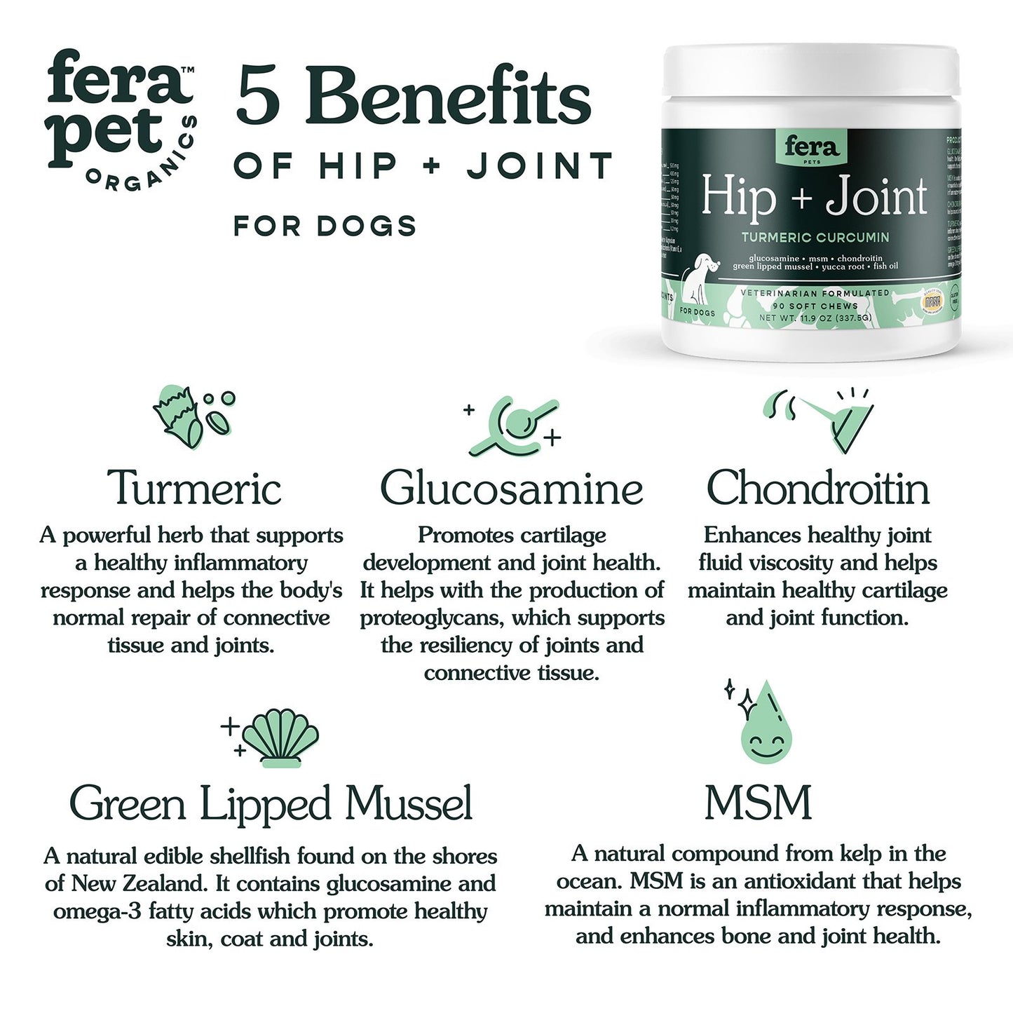 Fera Pet Organics - Hip + Joint Supplement for Dogs (337.5g)